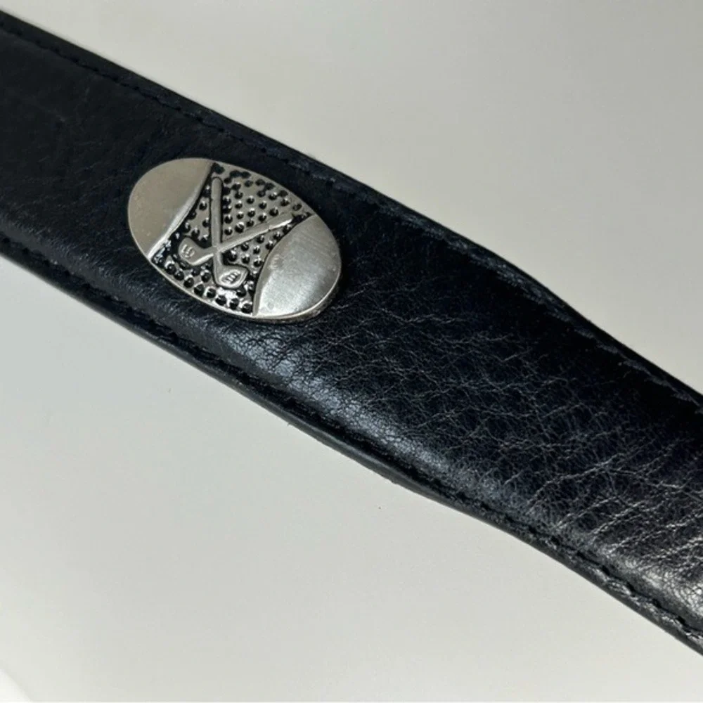 Izod Black Leather Belt with Silvertone Golf Motif Medallions‎ & Tip